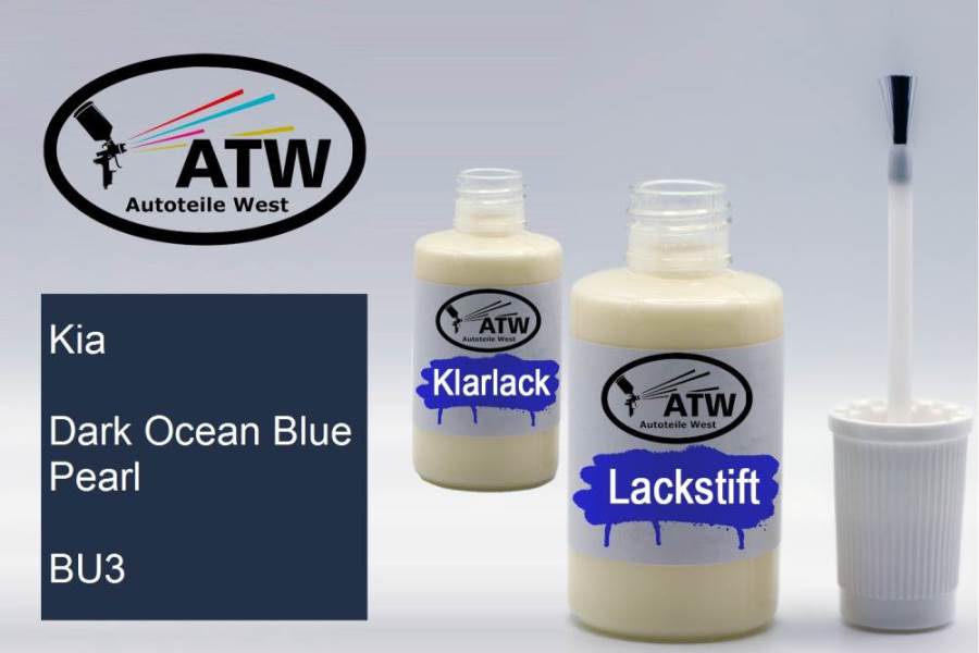 Kia, Dark Ocean Blue Pearl, BU3: 20ml Lackstift + 20ml Klarlack - Set, von ATW Autoteile West.